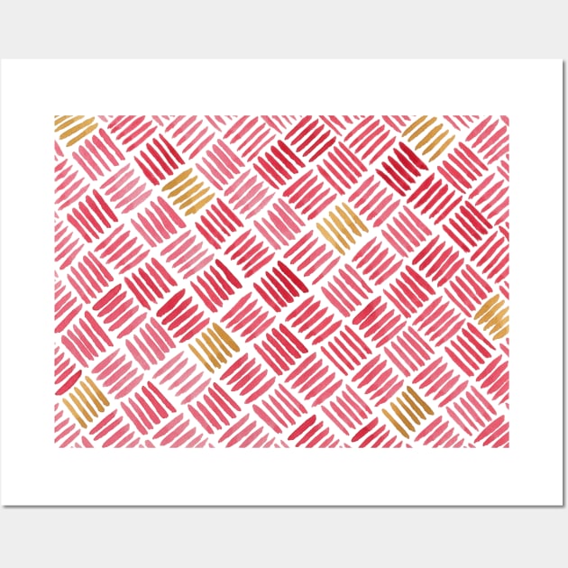 Red and Ochre Basketweave Wall Art by sallycummingsdesigns